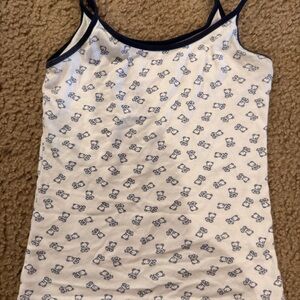 Brandy Melville teddy bears White Tank Top with Navy Trim and Cute Navy Print